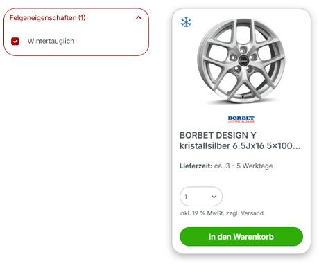 Filteroption für wintergeeignete Alufelgen im Goodwheel Onlineshop