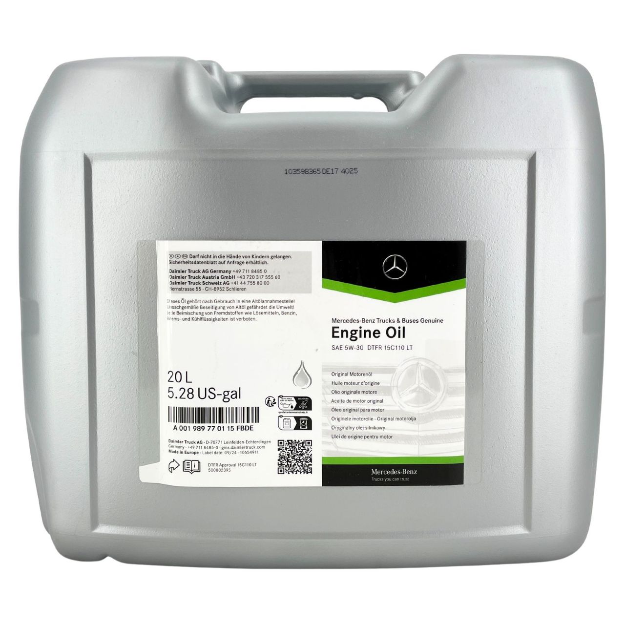 Mercedes 5W-30 DTFR 15C110 LT 20 Liter Mercedes 5W-30 DTFR 15C110 LT 20 Liter
