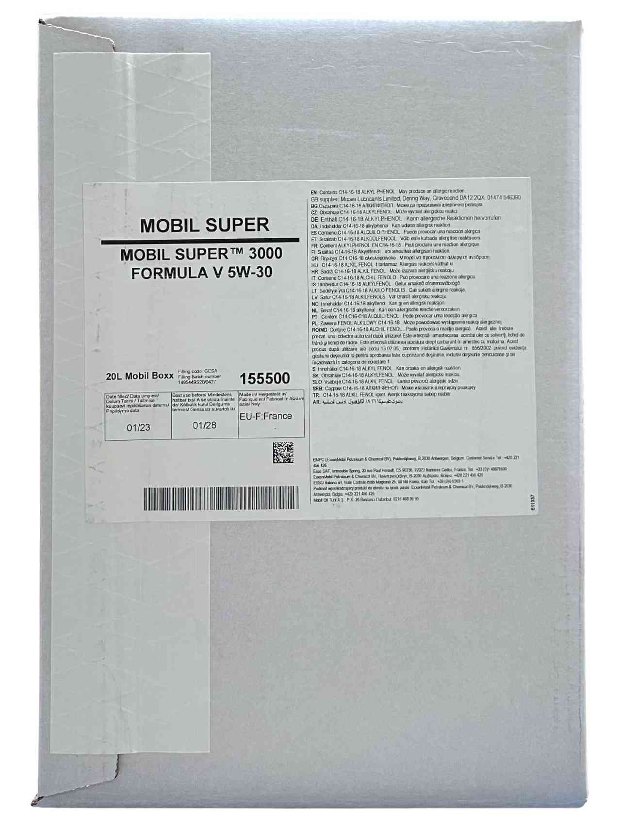 Mobil Super 3000 Formula V 5W-30 20 Liter BAG-IN Box